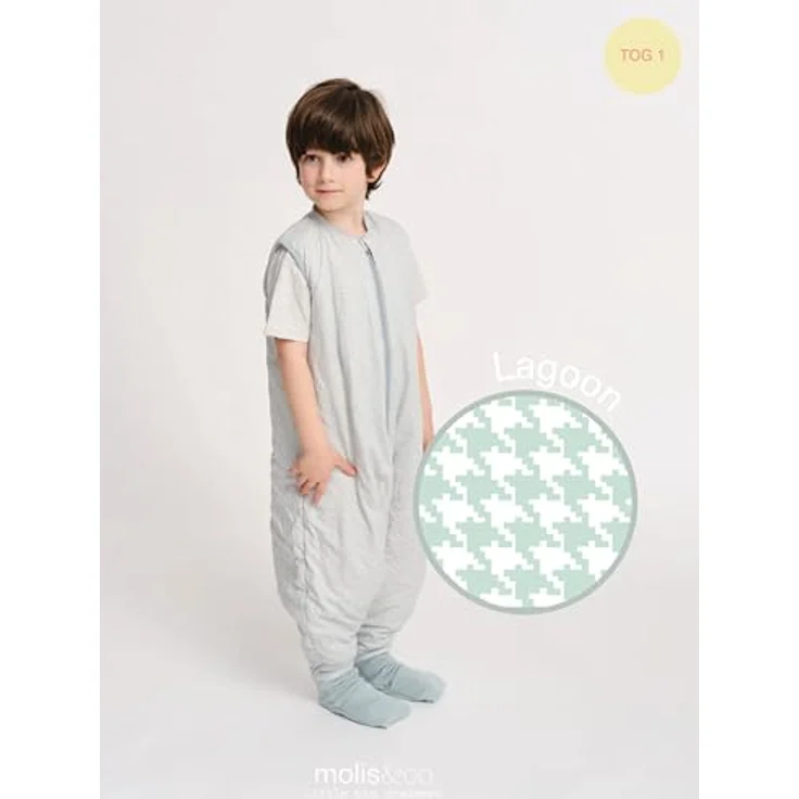 molis&co - Baby Schlafsack mit Füßen und Socke -Ideal für Frühling und Herbst - Babyschlafsack mit Beinen 1 tog - 100% Baumwolle (Oeko-TEX 100), Premium Qualität - Lagoon (80 cm) – Bild 5