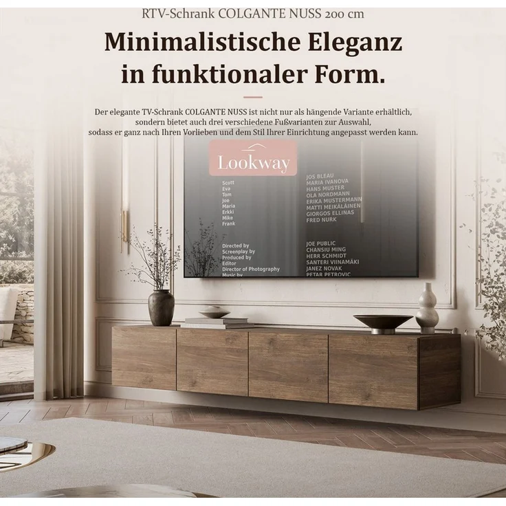Lookway TV-Schrank COLGANTE Nussbaum 200 cm hängend (2x TV- Schrank) 200x40x36 cm – Bild 2