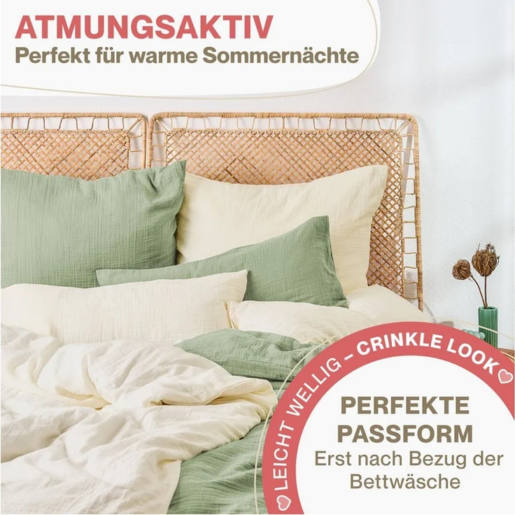 Blumtal Kissenbezug Musselin Kissenbezug - Oeko-TEX zertifiziertes Musselin Kopfkissen, (2 Stück), 100% Baumwolle – Bild 2