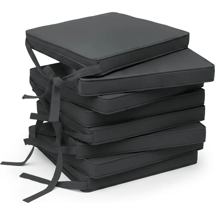 Beautissu Stuhlkissen 8er Set Loft SK Stuhlkissen 45x40 cm mit Bändern rutschfest Anthrazit, Abnehmbarer Bezug 30°C, Made in EU, komfortabler Schaumstoff