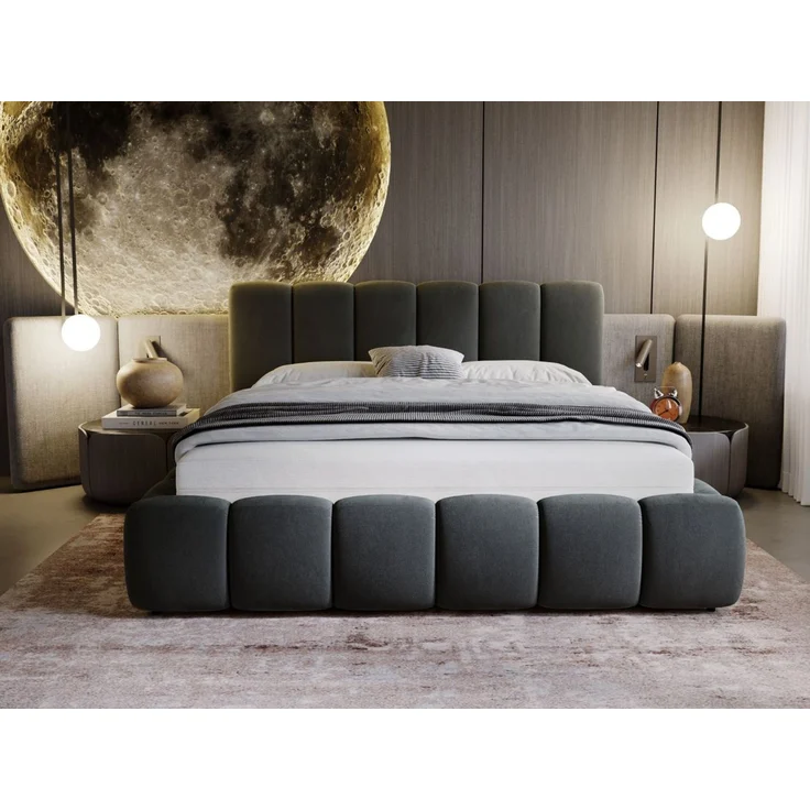 GRAINGOLD Cloud Bett 160x200, Polsterbett ohne Bettkasten, Velvet-Stoff, mit Lattenrost, Dunkelgrau – Bild 3