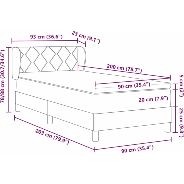 vidaXL Boxspringbett mit Kopfteil Schwarz 90 x 200 cm Stoff 3340068 – Bild 12