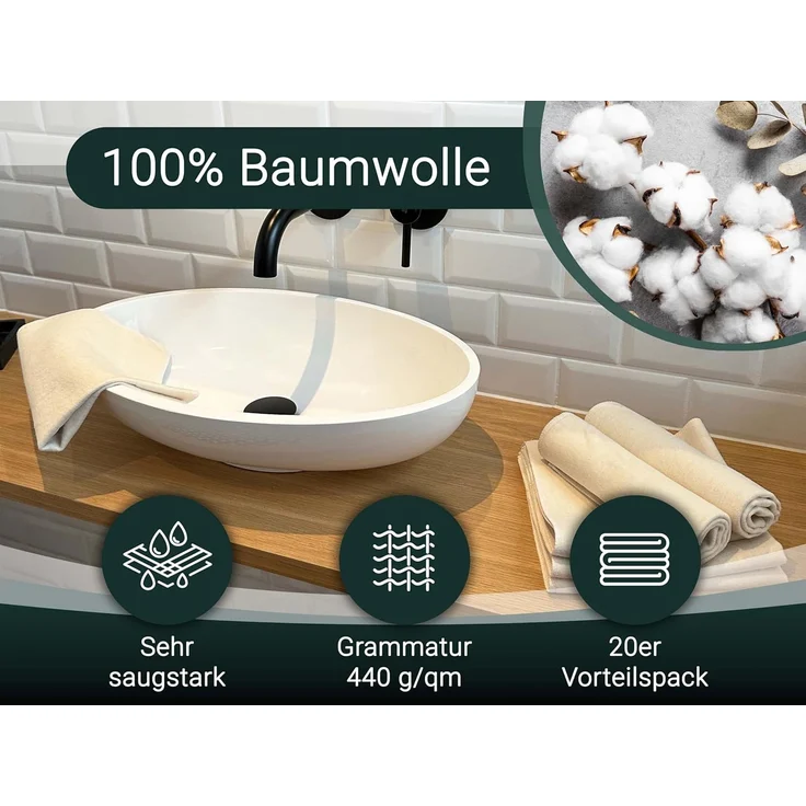 ZOLLNER Geschirrtuch, (Spar-Set, 20-tlg), 40 x 40 cm, 100% Baumwolle, extrem saugfähig – Bild 3