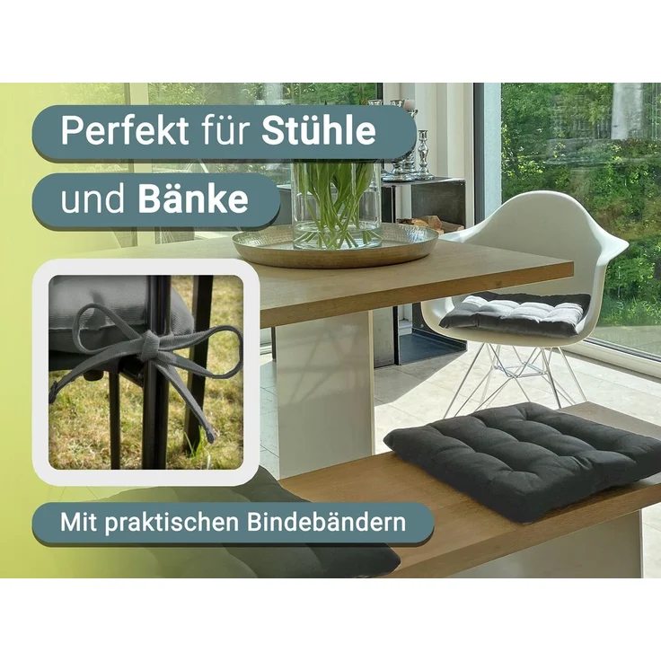 ZOLLNER Stuhlkissen, 40 x 40 x 3 cm, mit Bindebänder, für Indoor und Outdoor – Bild 2