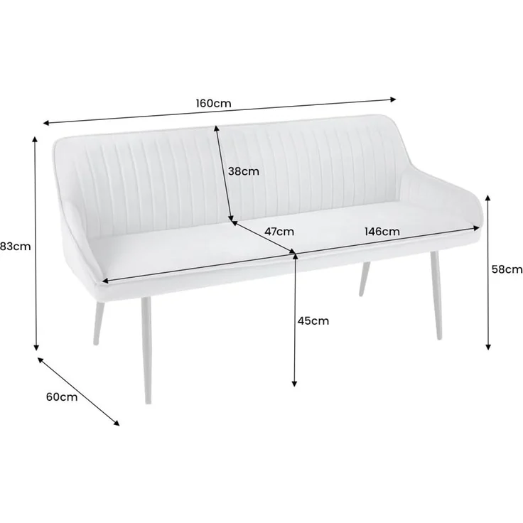 riess-ambiente Sitzbank TURIN 160cm silbergrau / schwarz (Einzelartikel, 1-St), Esszimmer · Samt · Metall · Rückenlehne · Schlafzimmer · Retro Design – Bild 3