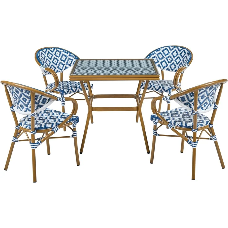 Gartenmöbel Set 4-Sitzer CASPRI Polyrattan Blau Weiß – Bild 4