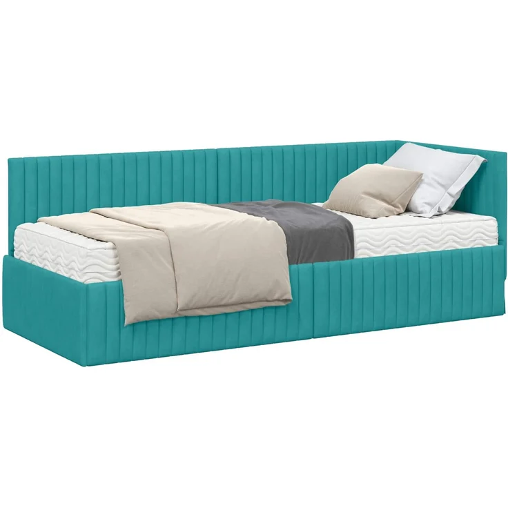vidaXL Eckbettgestell mit Matratze mit Kopfteil 2 pcs Türkis Samt 3393806 – Bild 2