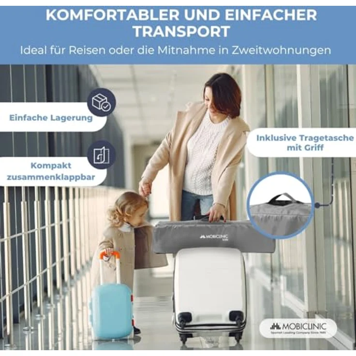 Mobiclinic®, Reisebett, Tragetasche, 2 in 1, Ultrakompakt faltbar, Herausnehmbare matratze, Mofli, Bis zu 15kg, Atmungsaktives gewebe, Seiteneingang mit reißverschluss, Baby laufstall (grau) – Bild 6