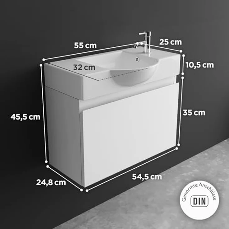 Alpenberger Badmöbel-Set Waschbecken mit Unterschrank 55 cm Breit, (Badezimmermöbel Waschtisch, Badschrank Schmal), Waschbeckenunterschrank mit Softclose – Bild 7