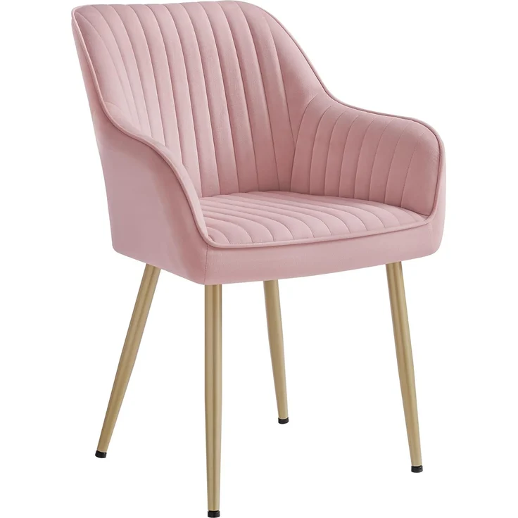 SONGMICS Esszimmerstuhl mit Armlehnen, Samt, 62,5 x 60 x 85 cm, 1x Armlehnenstuhl, Pastellrosa – Bild 1