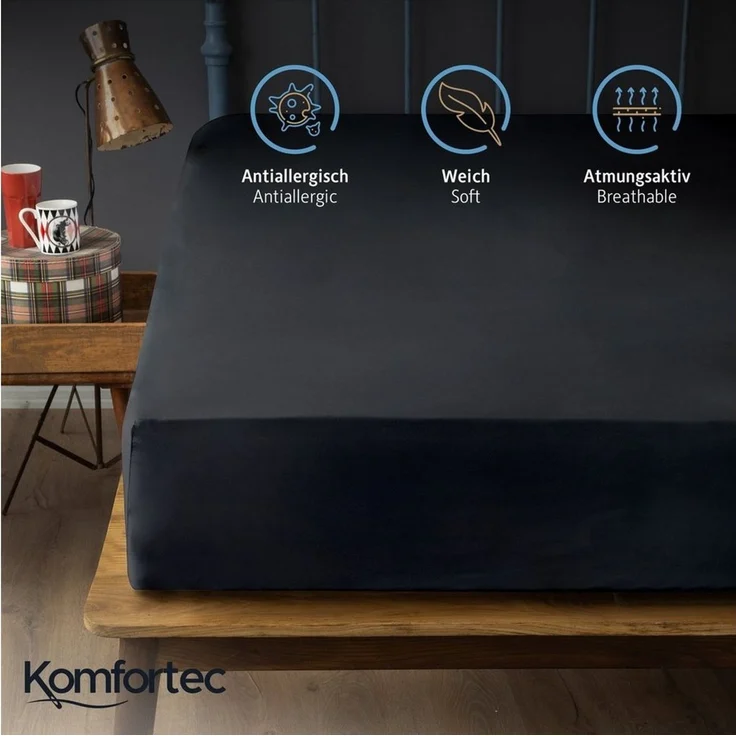 Komfortec Spannbettlaken Boxspringbett bis 15cm - 30cm Matratzenhöhe, Mikrofaser, Gummizug: Rundum, (1 Stück), 160x200 cm, Schwarz – Bild 2