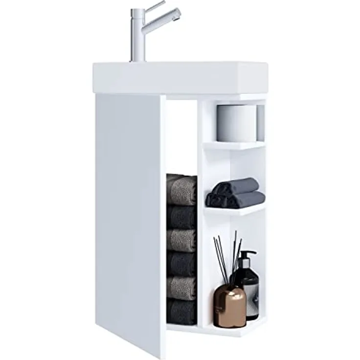 VCM Lumia Badmöbelset, 2-tlg. Gäste WC Set mit Waschplatz und hochwertigem Keramikwaschbecken, H. 70 x B. 40 x T. 22 cm