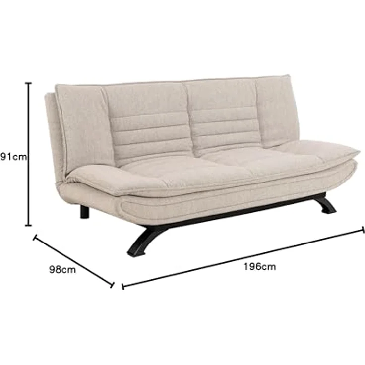 AC Design Furniture Jasper Schlafsofa in Beige, mit 3 Liegepositionen, Moderner 3-Sitzer ohne Armlehne, Gepolstertes Sofa mit Bouclé-Bezug und Schwarzen Beinen, B: 196 x H: 91 x T: 98 cm – Bild 4