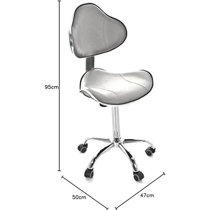 QUIRUMED Ergonomischer Hocker mit Gaslift, Basis mit 5 Rädern, silberfarben, höhenverstellbar, Struktur aus verchromtem Stahl, Kunstleder, Ästhetik, Physiotherapie, medizinische Zentren, Büro – Bild 6