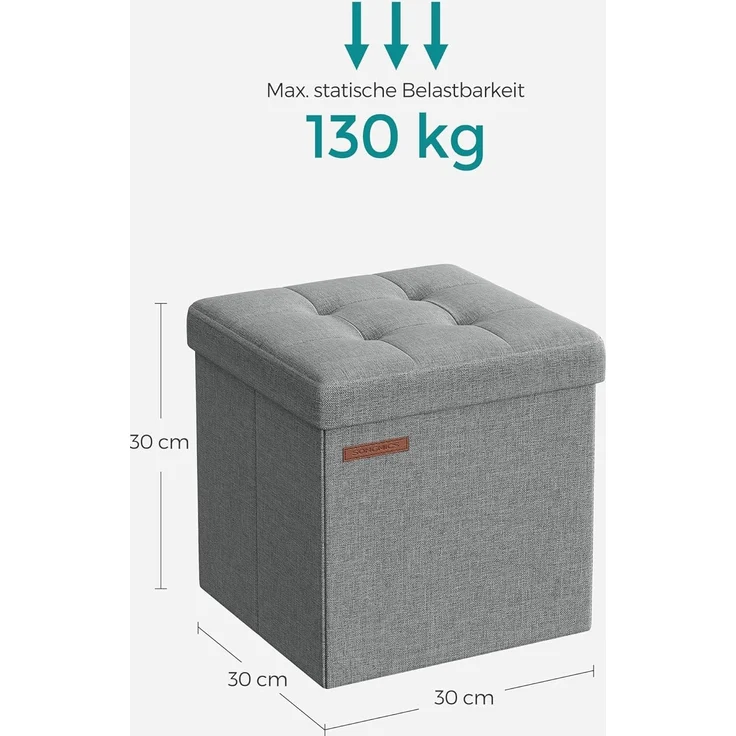 Songmics 30 cm Sitzbank mit Stauraum, klappbare Sitztruhe, Aufbewahrungsbox, Fußbank, hellgrau LSF028G02 – Bild 2