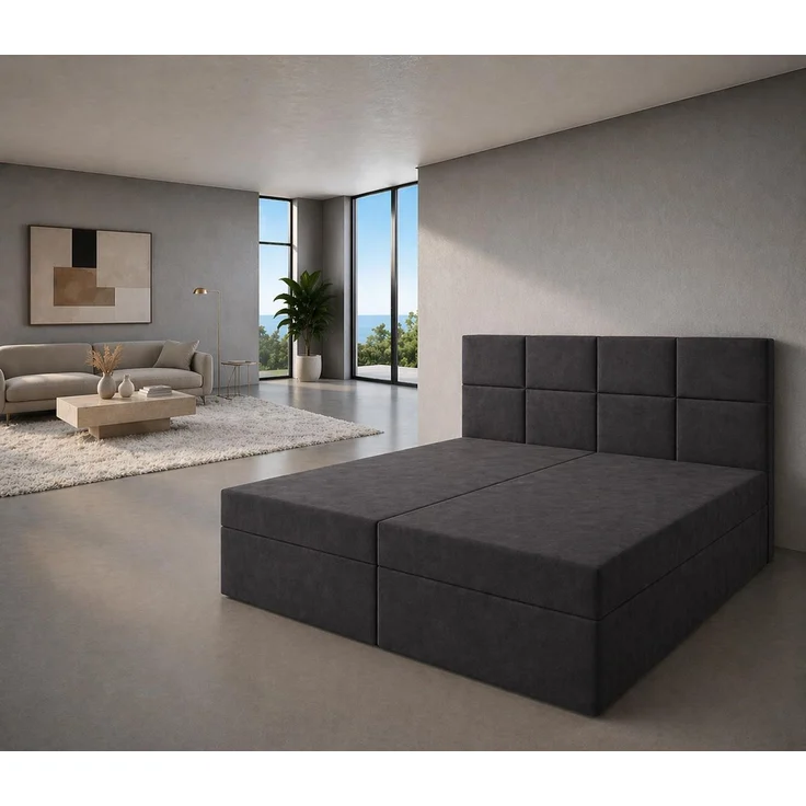 KRISAN MÖBEL Kontinentalbett DREAM2 Dunkelgrau mit 2 Bettkasten und ergonomischem Topper, Bonell-Federkern Matratze, 140 x 200 cm – Bild 4