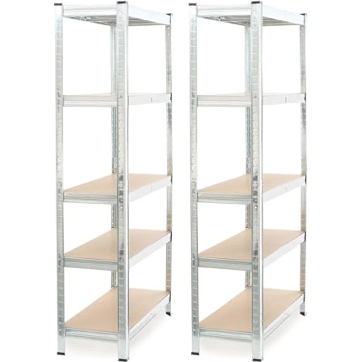 Wiltec Set 2X Schwerlastregal 180 x 90 x 30 cm, 875 kg Gesamtlast, Steckregal verzinkt aus Stahl, Lastenregal mit 5 Ablagen, Werkstattregal – Bild 10