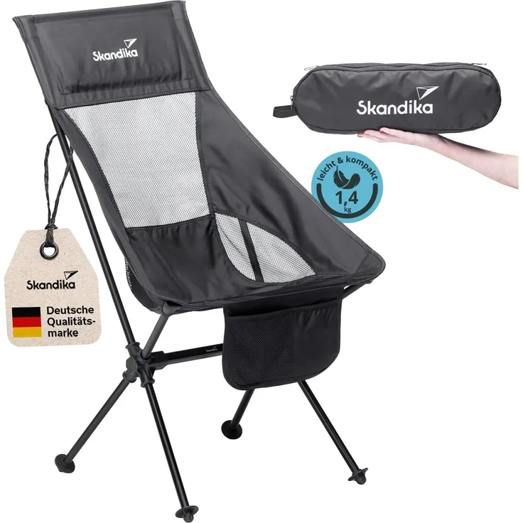 Skandika Campingstuhl Compact, Klappstuhl, Gartenstuhl, Faltstuhl, Outdoor, Balkon, bis 150 kg, klein, leicht, Anglerstuhl, stabil, gepolstert, Camping