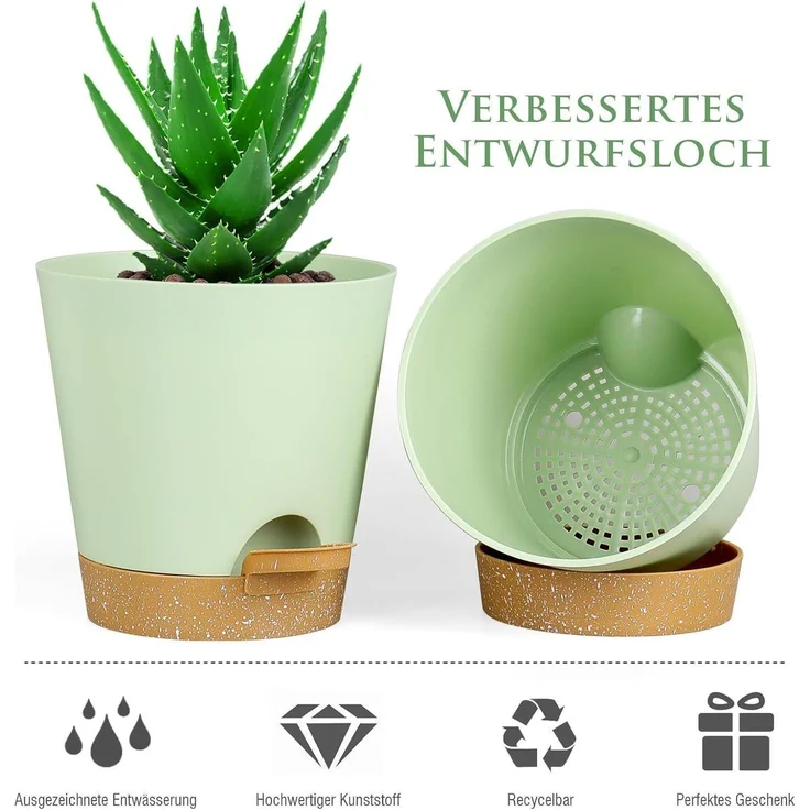 6er Set Selbstbewässernde Blumentöpfe 15.2cm Grün mit Bewässerungssystem – Bild 5