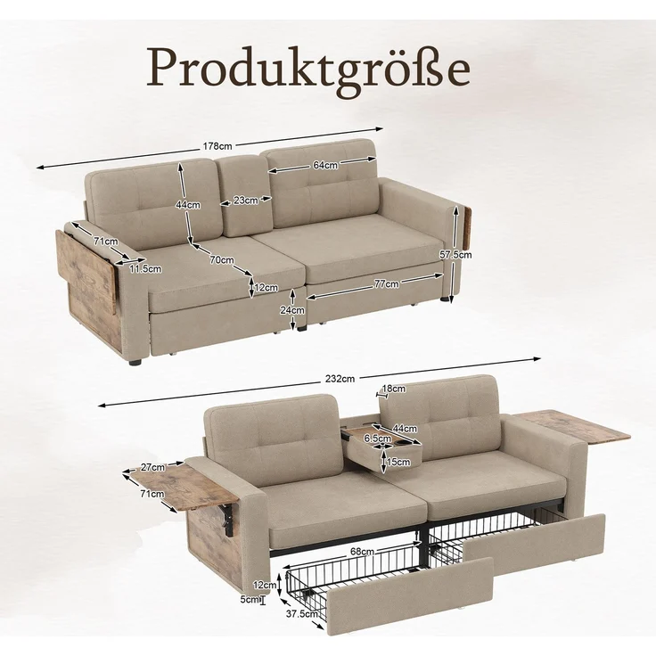 ZUBALIYA Schlafsofa 71x57.5 cm, mit Schreibtisch, mit Schubladen, mit Stauraum, mit Ablageflächen, mit Ausziehbett – Bild 7