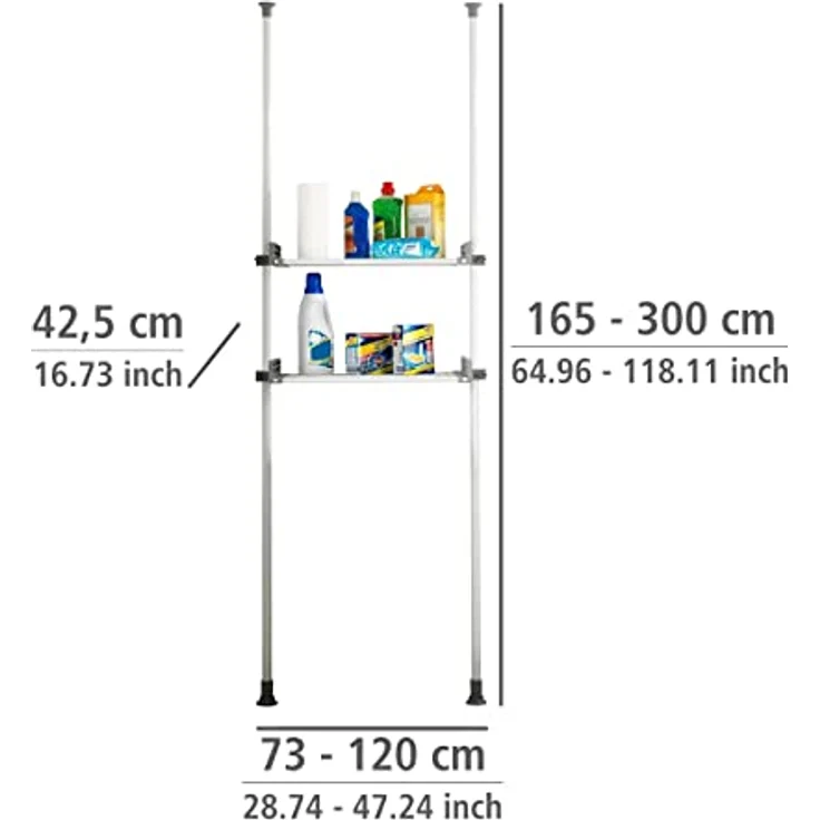 WENKO Teleskopregal Modell Herkules Twin, Set, 2 Trägerstangen, 2 verstellbare Ablagen, ideal für Bad & Abstellkammer – Bild 7