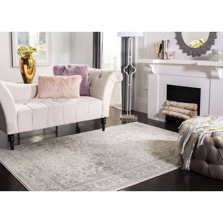 Safavieh Teppich 155x229 cm - Adirondack Collection - Transitional Design, Elfenbein & Silber, Pflegeleichte Synthetikmischung, Ideal für Wohnzimmer, Schlafzimmer, Büro