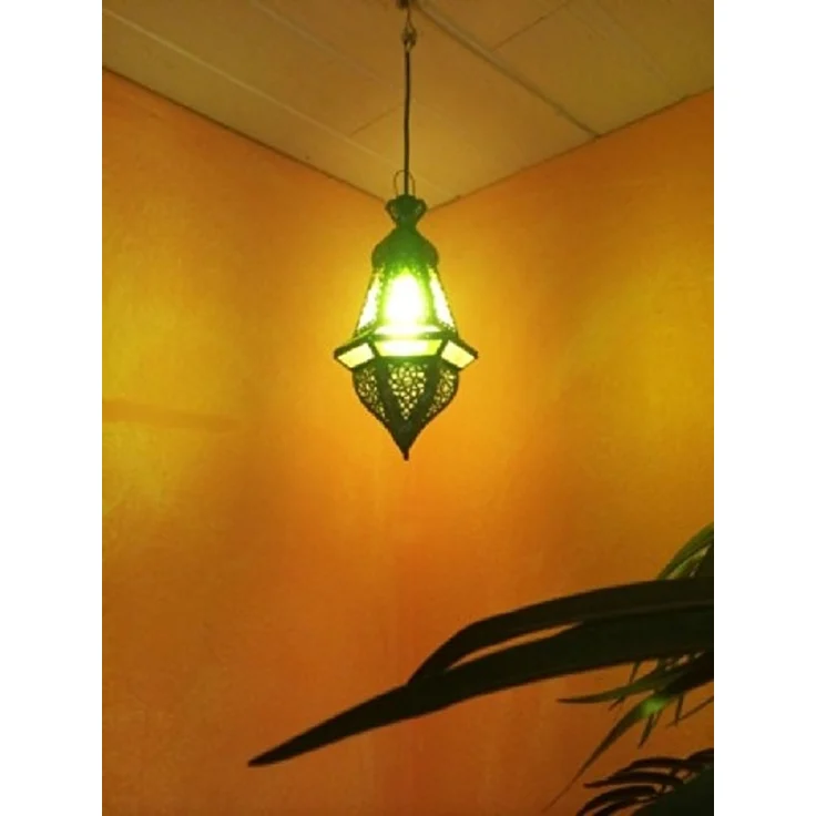 Marrakesch Orient & Mediterran Interior Pendelleuchte Orientalische Hängelampe Anya Grün, Handgefertigt aus Glas & Metall, ohne Leuchtmittel, Handarbeit – Bild 4