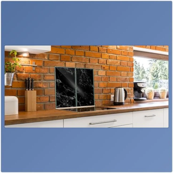 Herdabdeckplatte Abdeckung Ceranfeld Abdeckplatte Schneidebrett 2-Teilig 60x52 Marmor Schwarz- Weiss Spritzschutz Glasplatte Ceranfeldabdeckung Herdschutz Sicherheitsglas Glasschneidebrett 2 x 30 x 52 – Bild 5