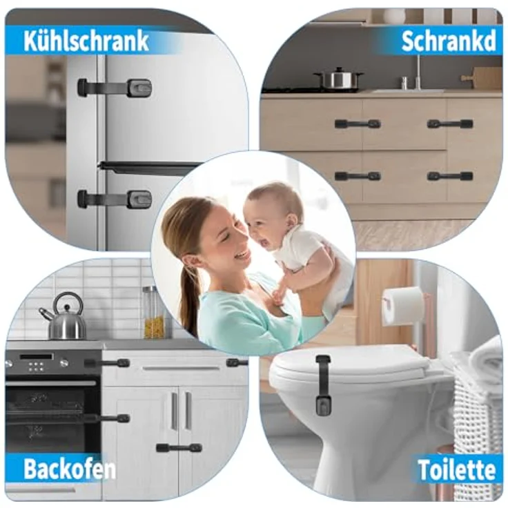 ECHOCUBE 10 Stück Kindersicherung für Schrank, Verstellbare Baby Schubladensicherungen mit 3M Kleber, Baby Sicherheitsschlösser für Schränke, Schubladen, Kühlschrank - ohne Bohren (Schwarz) – Bild 7