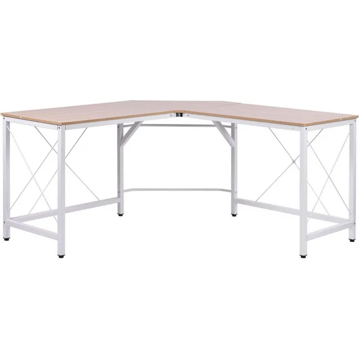 HOMCOM Eckschreibtisch L-Form Winkelschreibtisch (PC-Tisch, 1-St, Computetisch), MDF Natur + Weiß 150 x 150 x 76 cm