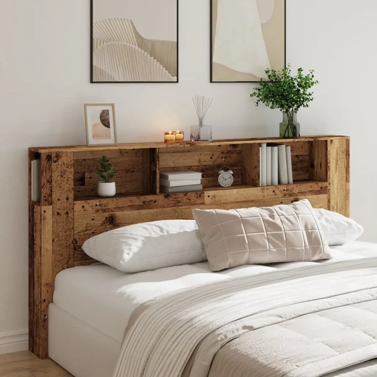 Bett-Kopfteil mit Ablagen, Altholz-Optik, 200 x 18,5 x 102,5 cm – Bild 2