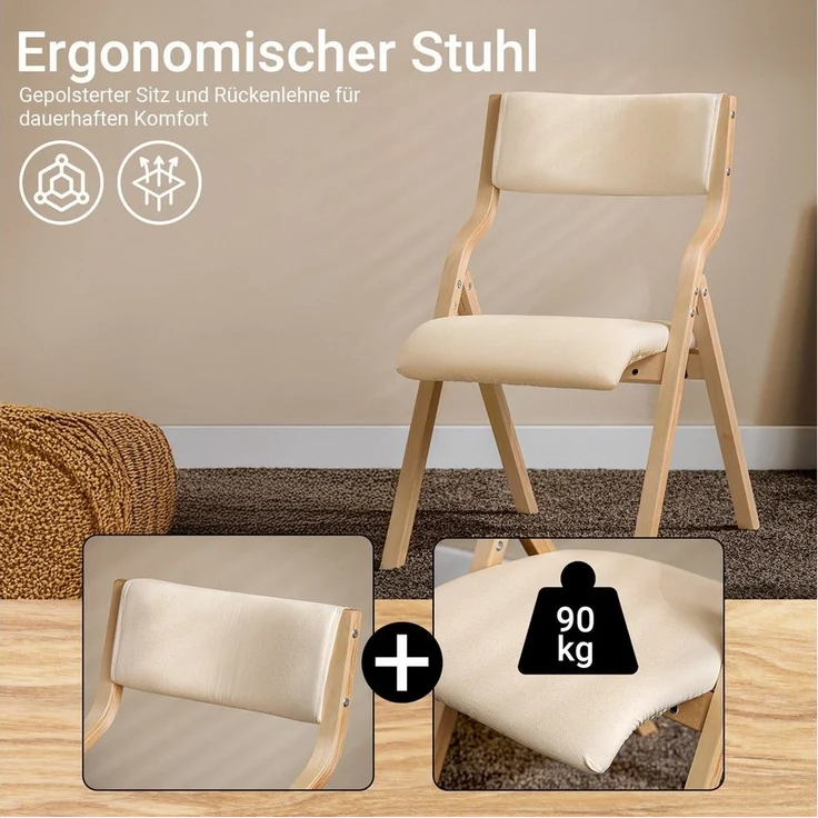 SoBuy Klappstuhl FST40, Küchenstuhl, Esszimmerstuhl, Holzstuhl, Faltbar, Küche, Büro, Küchenstuhl mit gepolsterter Sitzfläche und Lehne – Bild 3