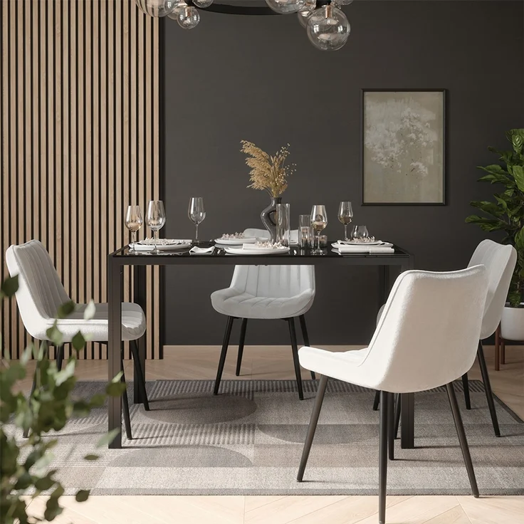 Esstisch Set Grand Schwarz 120 x 70 cm mit 4 Stühlen (Beige) Vicco – Bild 6