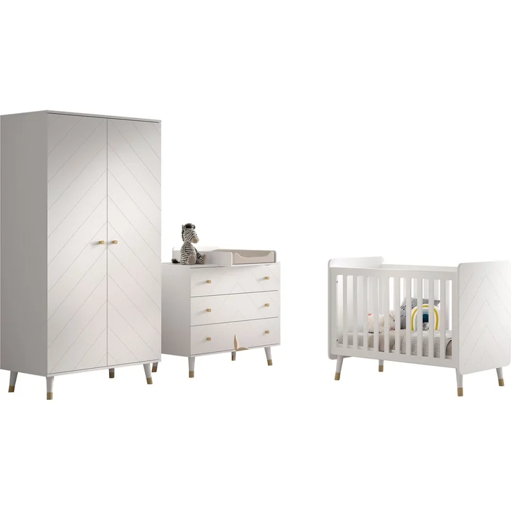 BILLY Babyzimmer-Set, best. aus Kommode, Wickelaufsatz, Babybett 60x120 cm u. Kleiderschrank 2-trg, MDF Satin Weiß lackiert – Bild 7