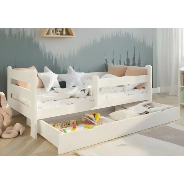 Kids Collective Kinderbett Kinder Jugendbett 80x160 und 90x200 cm Mit Schublade & Rausfallschutz, 90×200 cm, stabiles Kiefernholz, Weiß – Bild 5