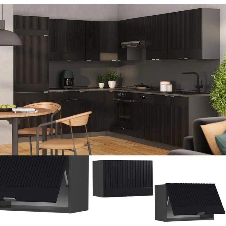 Hängeschrank Fame-Line Schwarz gestreift 60 cm Flach Vicco – Bild 2