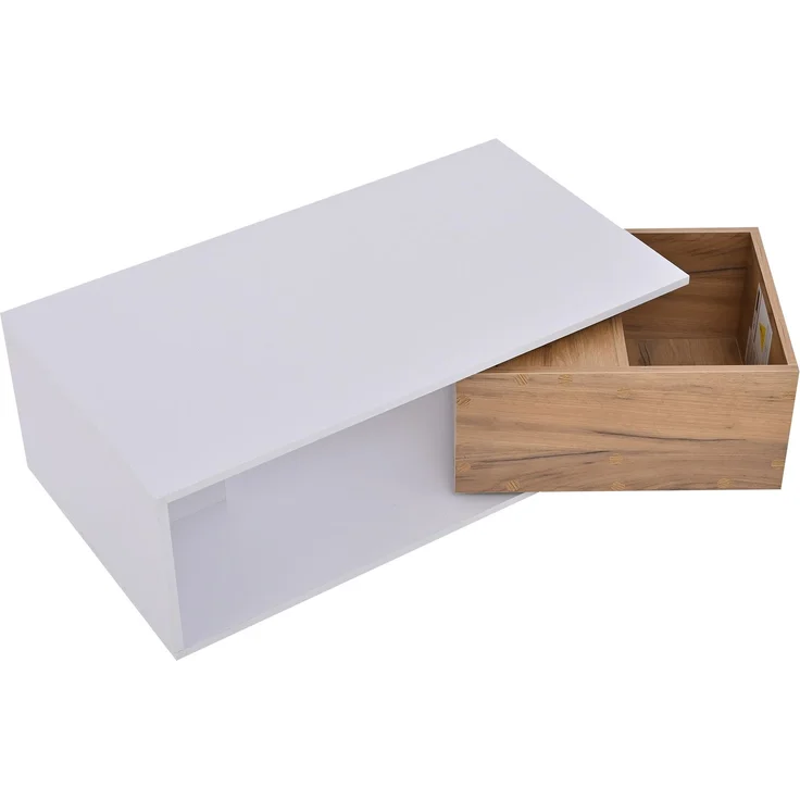 Couchtisch, MDF mit 1 Schublade & 360° Drehfunktion, 90x50x30 cm, Weiß + Holzfarbe – Bild 8