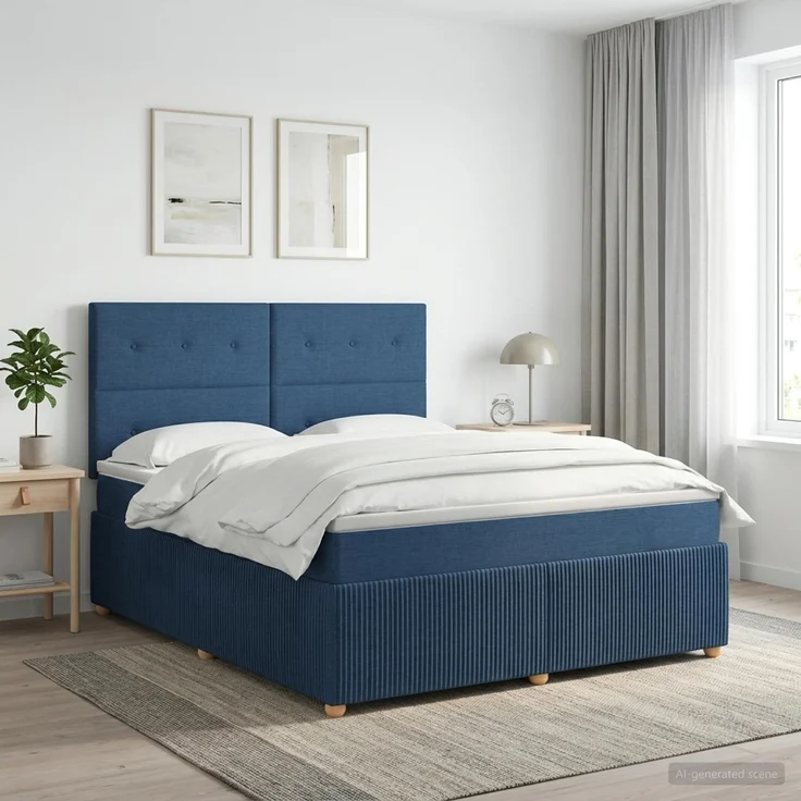 vidaXL Boxspringbett mit Matratze mit Kopfteil Blau 140 x 190 cm Stoff 3454395 – Bild 1