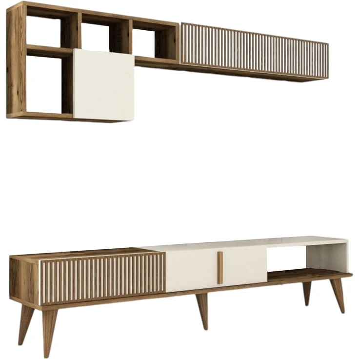 Dmora Wohnwand Kepler 180 x 35 x 40 cm Braun 10 Fächer 4 Türen – Bild 2
