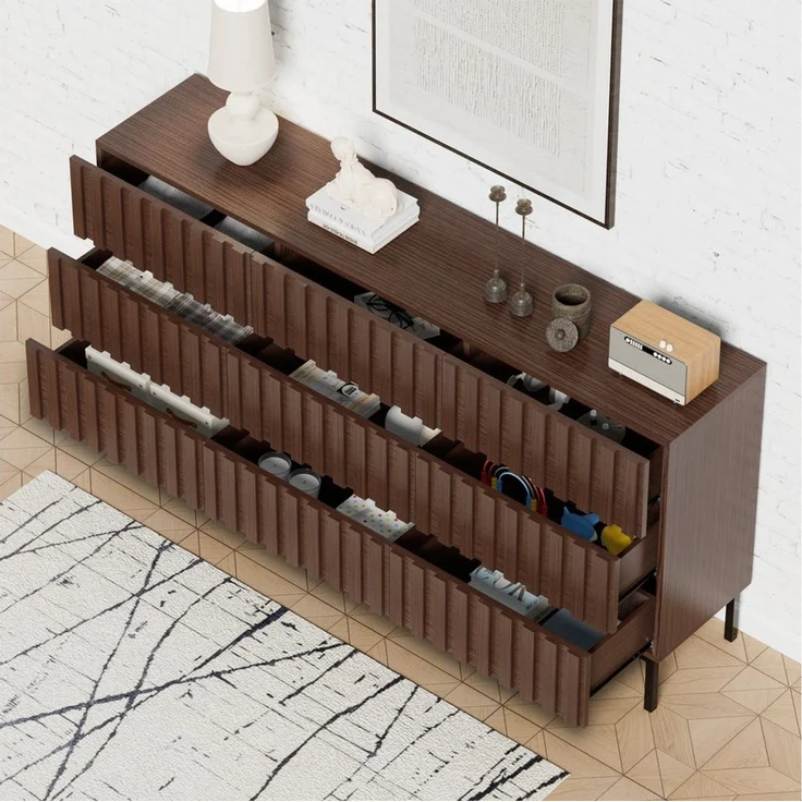 UEV Kommode schmal mit Schubladen, Sideboard für Wohnzimmer Schlafzimmer Flur (Packung, Aufbewahrungsschrank), Kippsicherung, Aufbewahrungskommode, TV Board Schubladenschrank Buffet – Bild 4