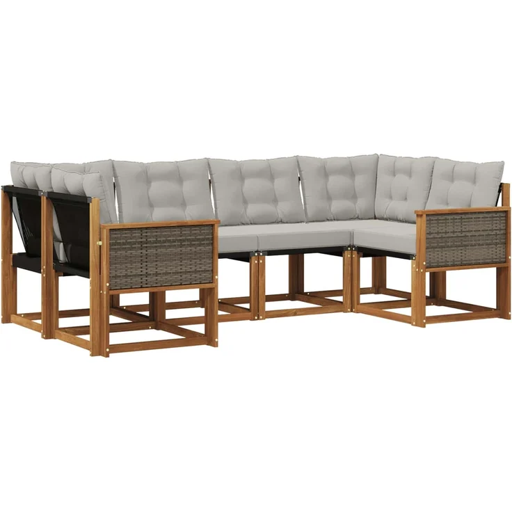 vidaXL Outdoor-Sofagarnitur 6 stk. 6-Sitzer Natur und Hellgrau 3382171 – Bild 2
