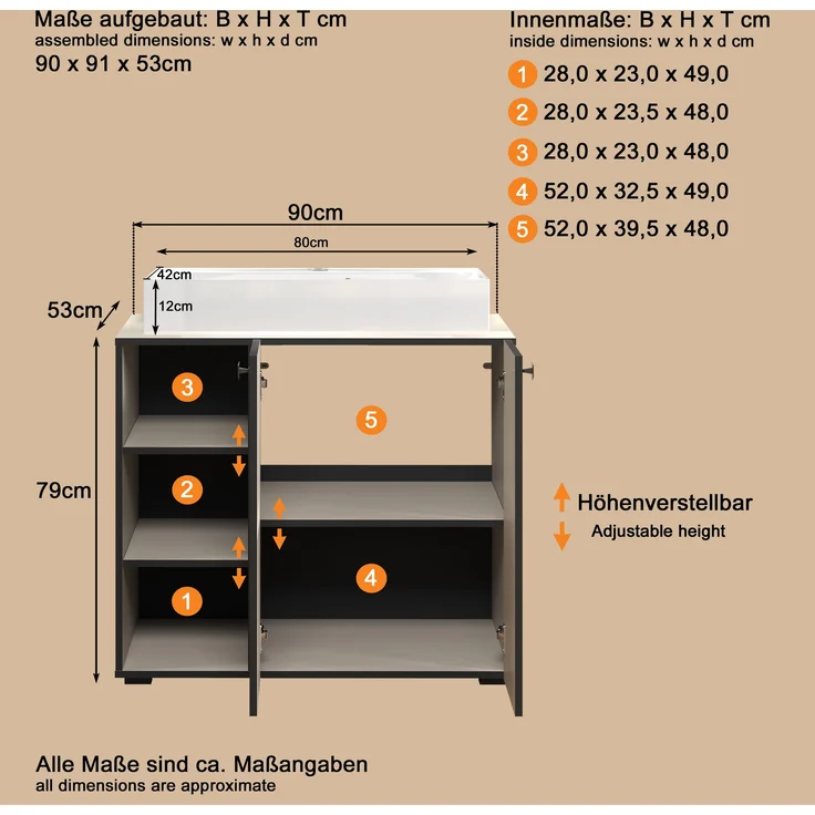 Waschtisch Bliss in grau inklusive Waschbecken 90 cm – Bild 8