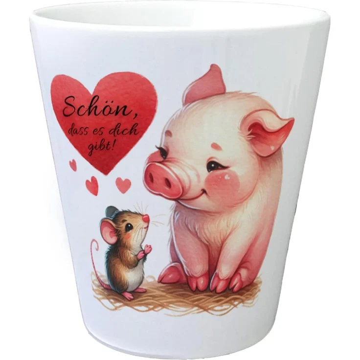 speecheese Blumentopf Schwein mit Maus und Herz Blumentopf Spruch Schön dass es dich gibt – Bild 1