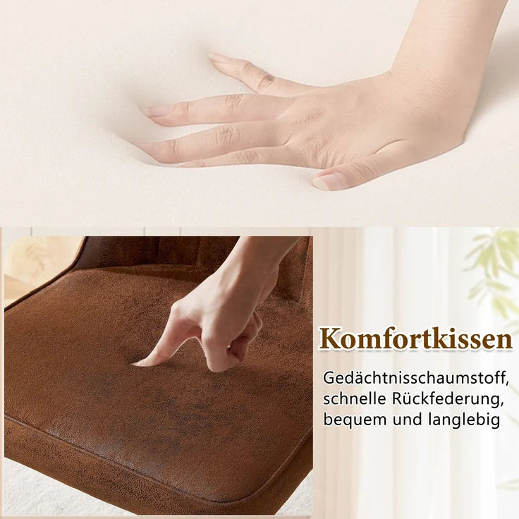 Modernes minimalistisches Rundtisch-Set (mit 2 braunen Sesseln aus Tech-Stoff und schwarzen Metallbeinen), runder Tisch mit 100 cm Durchmesser in schwarzer Holzoptik, geeignet für Wohnzimmer.--Braun + Schwarz--113.5x63x22cm--YOUDENOVA – Bild 5