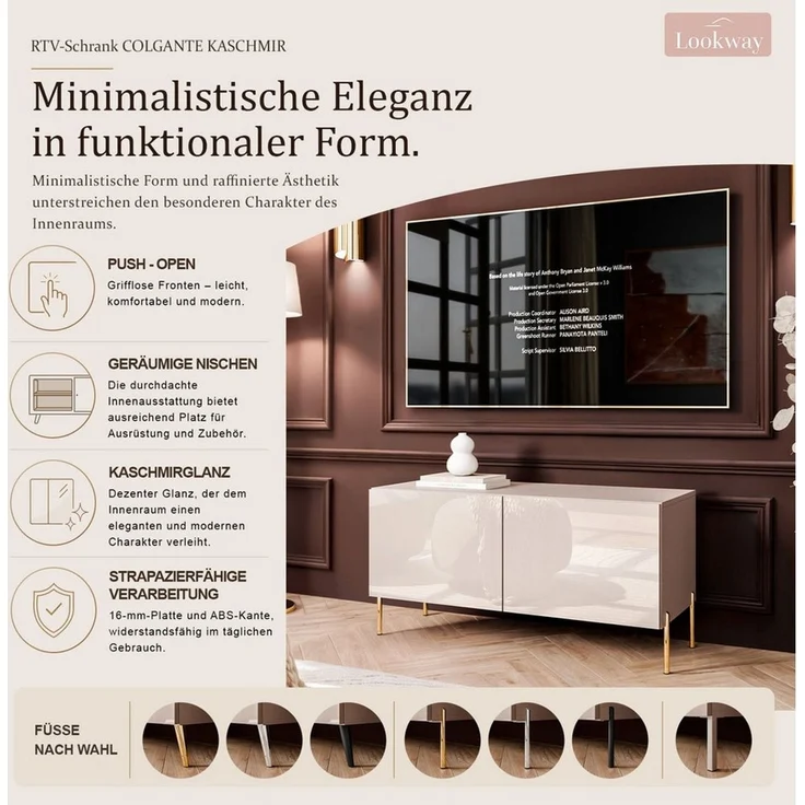 Lookway TV-Schrank COLGANTE 100 in Kaschmir Hochglanz mit Beinen 100x40x50 cm – Bild 4