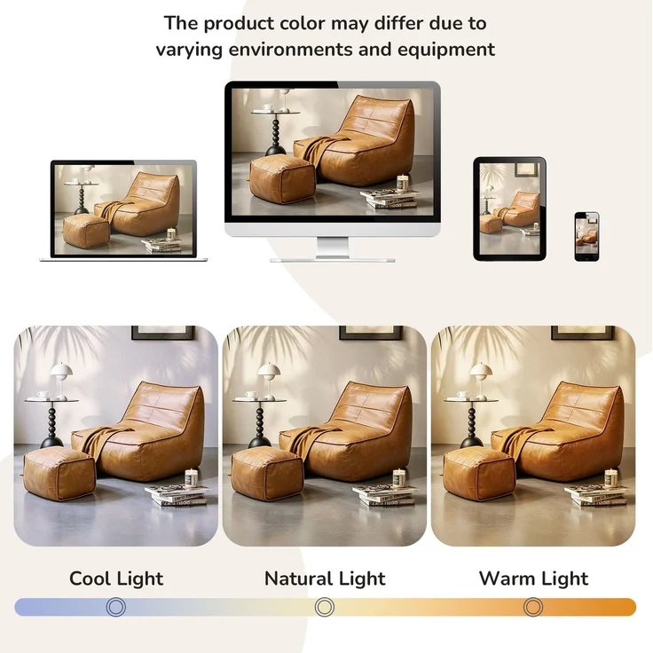 Sitzsack-Sessel 80cm×93cm×75cm mit Hocker in Braun – ergonomische Form und kompakte Relaxlösung – Bild 6