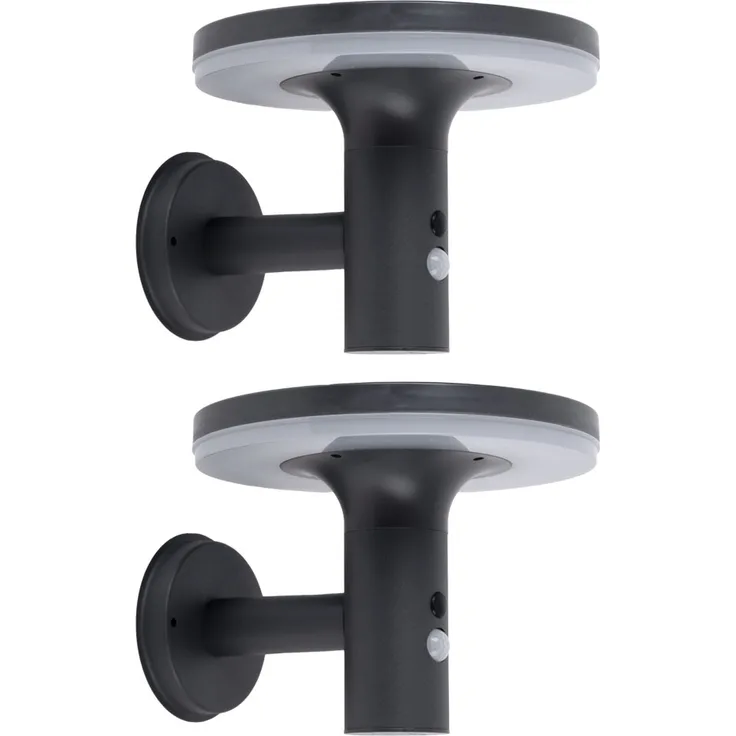 2x LED Solar Wandleuchte anthrazit, Bewegungsmelder, H 21 cm