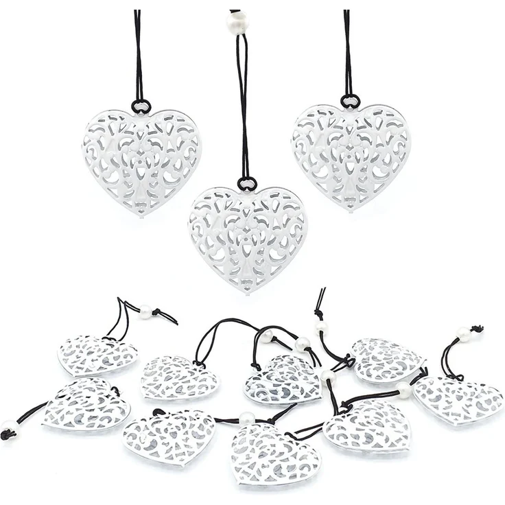 LB H&F Lilienburg Hängedekoration 12er SET Herz Herzen weiß Metall Ornament Shabby Metallanhänger (Liebe Muttertag Hochzeit Geburtstag Geschenkanhänger Metallherzen Herzhänger Herzanhänger Dekohänger Dekoherzen basteln hängen Hängedekoration Frühling F... – Bild 1