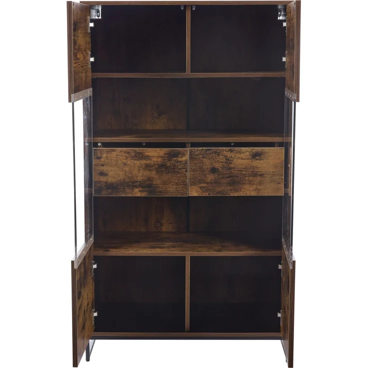 Vitrine aus MDF mit LED-Beleuchtung, 80x40x138 cm, Schwarz mit Holzmaserung – Bild 5