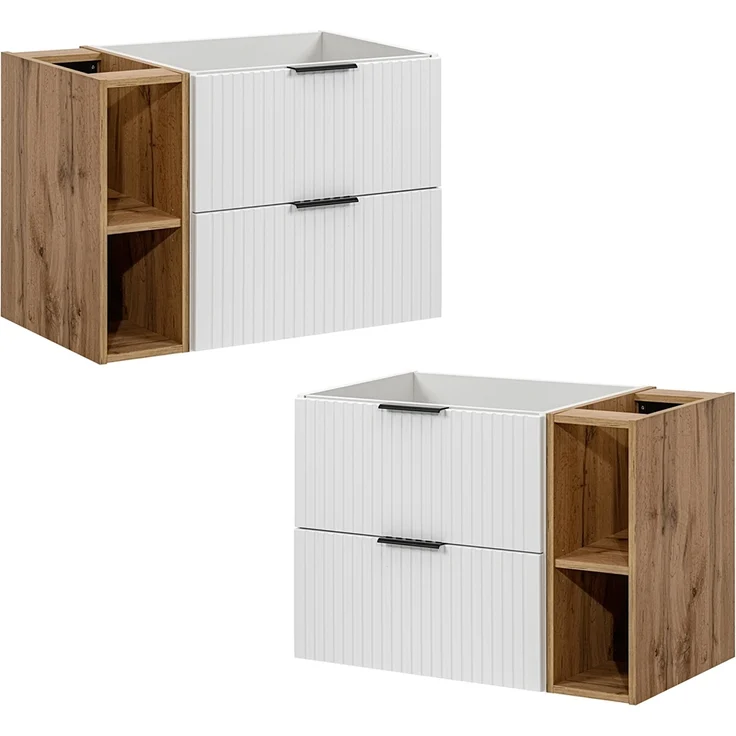 Waschtischunterschrank 80cm in weiß mit Eiche Nb, gerillt Front, ADELAIDE-56-WHITE – Bild 6
